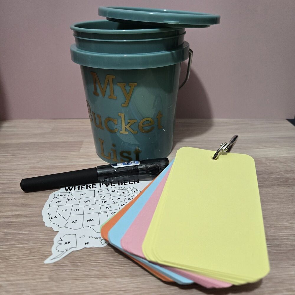 My Bucket List Kit - Hand-Crafted Mini Bucket Gift Set - USA Travel Map & Cards